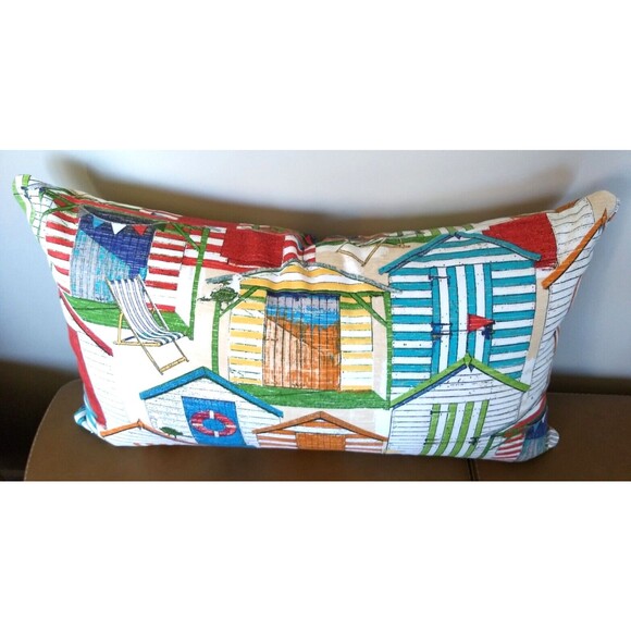 Richloom SOLARIUM BEACH HUTS 14X24 LUMBAR OUTDOOR Zipper Throw Pillow Cover NEW - Picture 2 of 10
